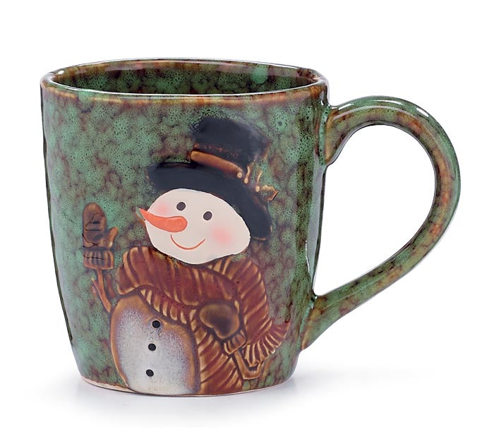 SNOWMAN ON GREEN MARBLEIZED MUG