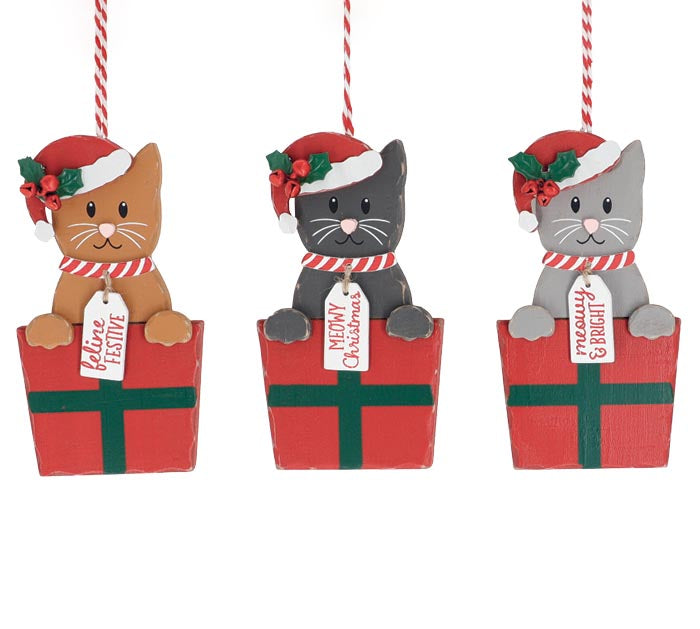 WOODEN CAT ORNAMENT WITH MESSAGE