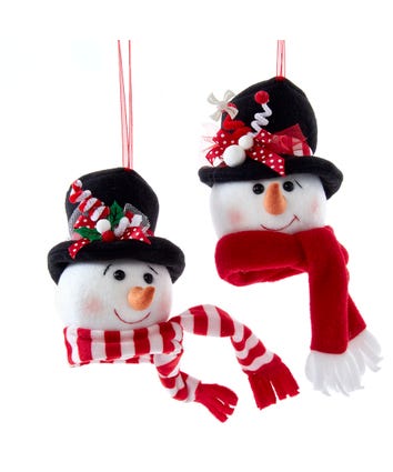 Red and White Snowman Head Ornaments, 2 Assorted
