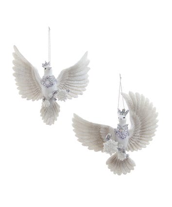 White, Silver and Lavender Flying Dove Ornaments, 2 Assorted