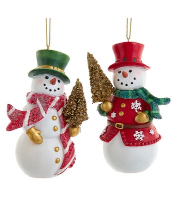 Snowman With Gold Tree Ornaments, 2 Assorted