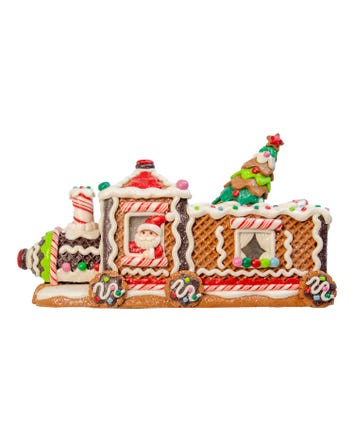 7" Battery Operated LED Gingerbread Train With Tree Table Piece