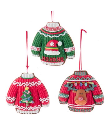 Ugly Sweater Ornaments, 3 Assorted