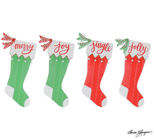 HAND-PAINTED TIN STOCKING WALL HANGINGS