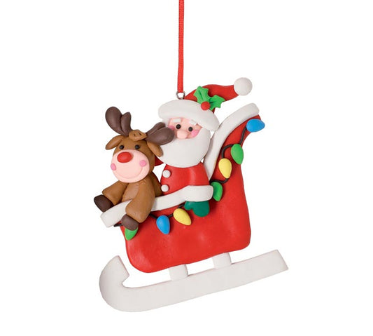 SANTA AND REINDEER SLEIGH ORNAMENT
