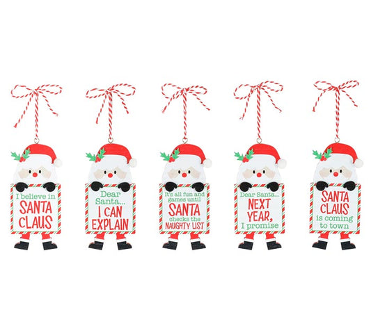 SANTA HOLDING SIGN WOOD ORNAMENTS