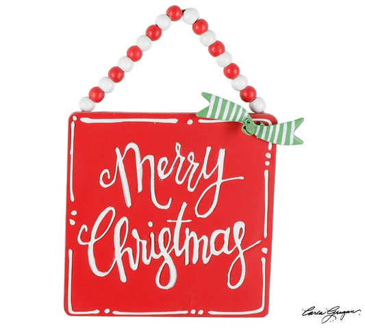 MERRY CHRISTMAS ORNAMENT WITH TIN BOW