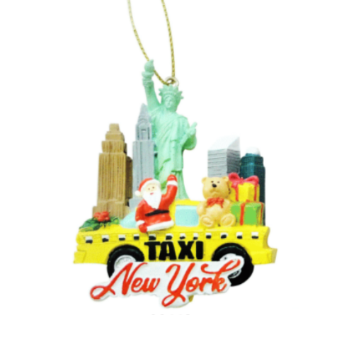 NYC Taxi & Santa Ornament – New York Skyline with Lady Liberty