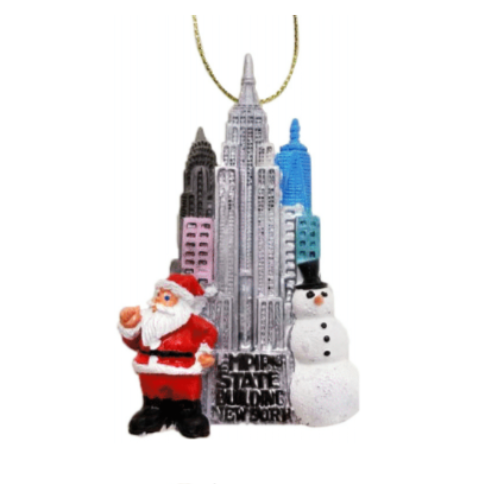 Holiday in New York Ornament – Santa, Snowman & Iconic Skyline