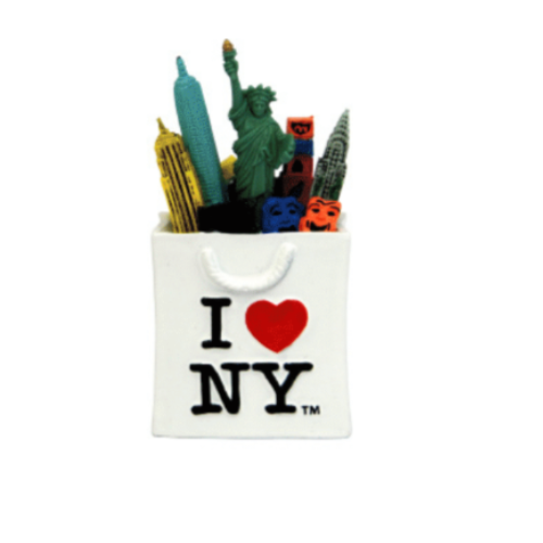 NYC Souvenir Ornament – I ♥ NY White Bag with City Landmarks