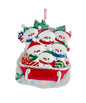 Snowman Family Of 6 On Sled Ornament For Personalization