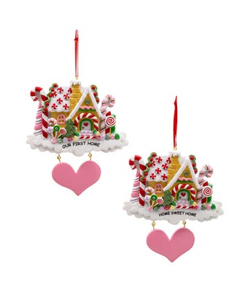 Gingerbread First House & Sweet Home Ornaments For Personalization, 2 Assorted