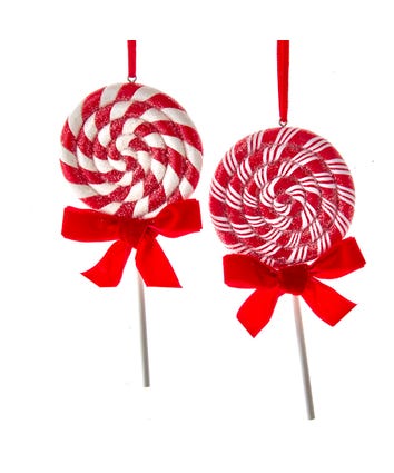 Peppermint Stripe Lollipop Ornaments, 2 Assorted